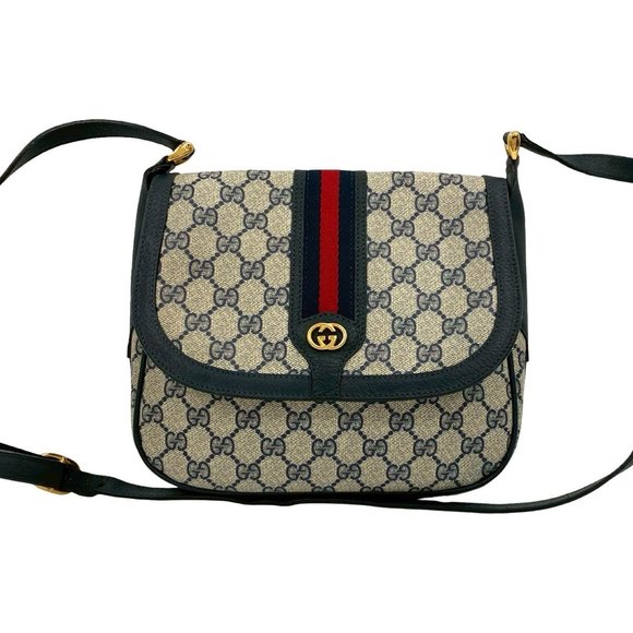 GUCCI Old Gucci Sherry Line GG Logo Hardware Leather Shoulder Bag Pochette Na... - Picture 1 of 10